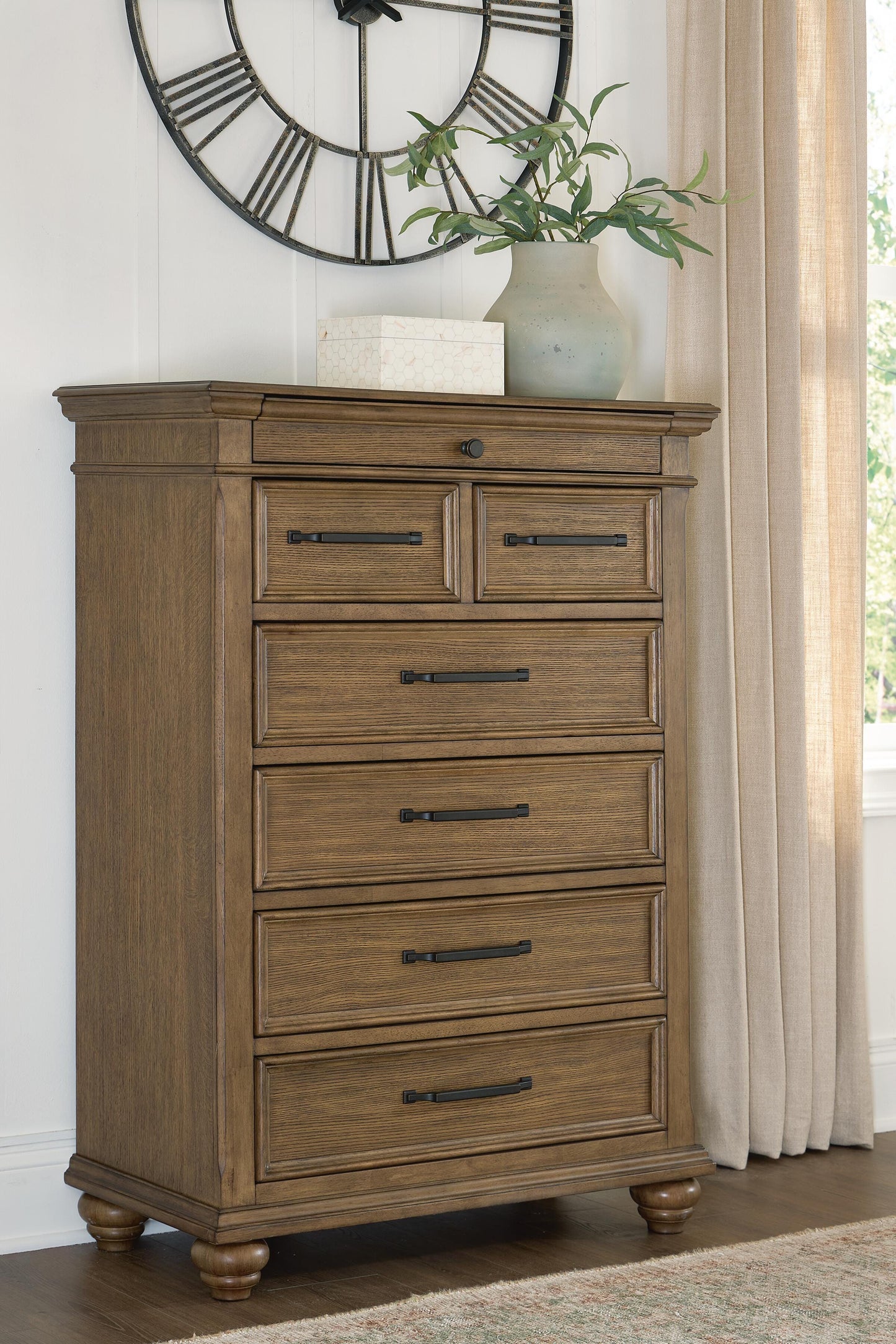 Orange Furniture Outlet - Ashley Furniture - Karallin Bedroom - Seven Drawer Chest / Medium Brown - PCB782-46