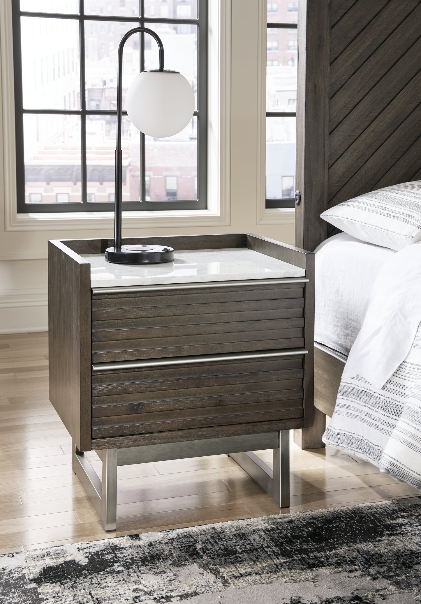 Orange Furniture Outlet - Ashley Furniture - Arkenton Bedroom - Two Drawer Night Stand / Grayish Brown/White - B786-92