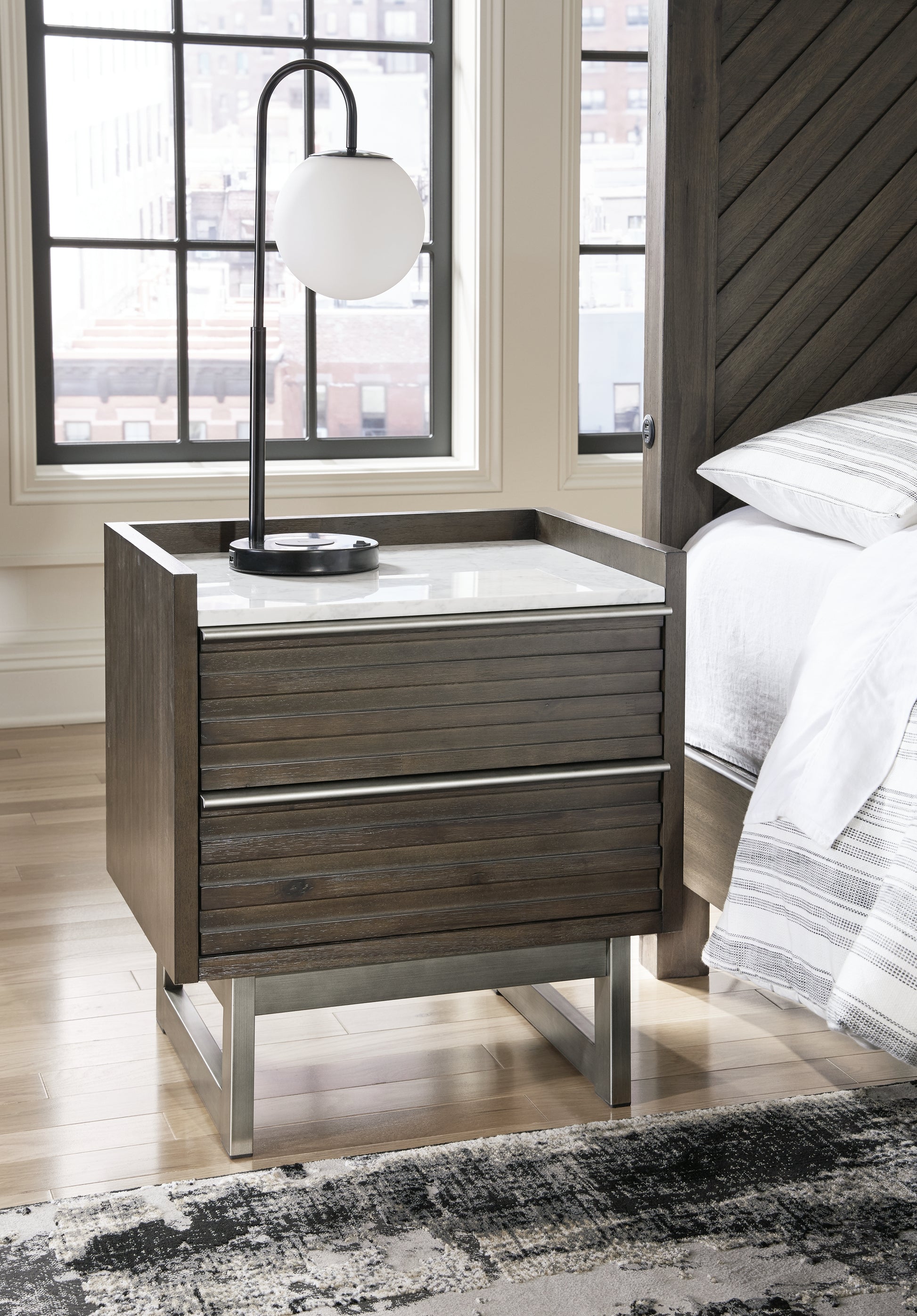 Orange Furniture Outlet - Ashley Furniture - Arkenton Bedroom - Two Drawer Night Stand / Grayish Brown/White - B786-92