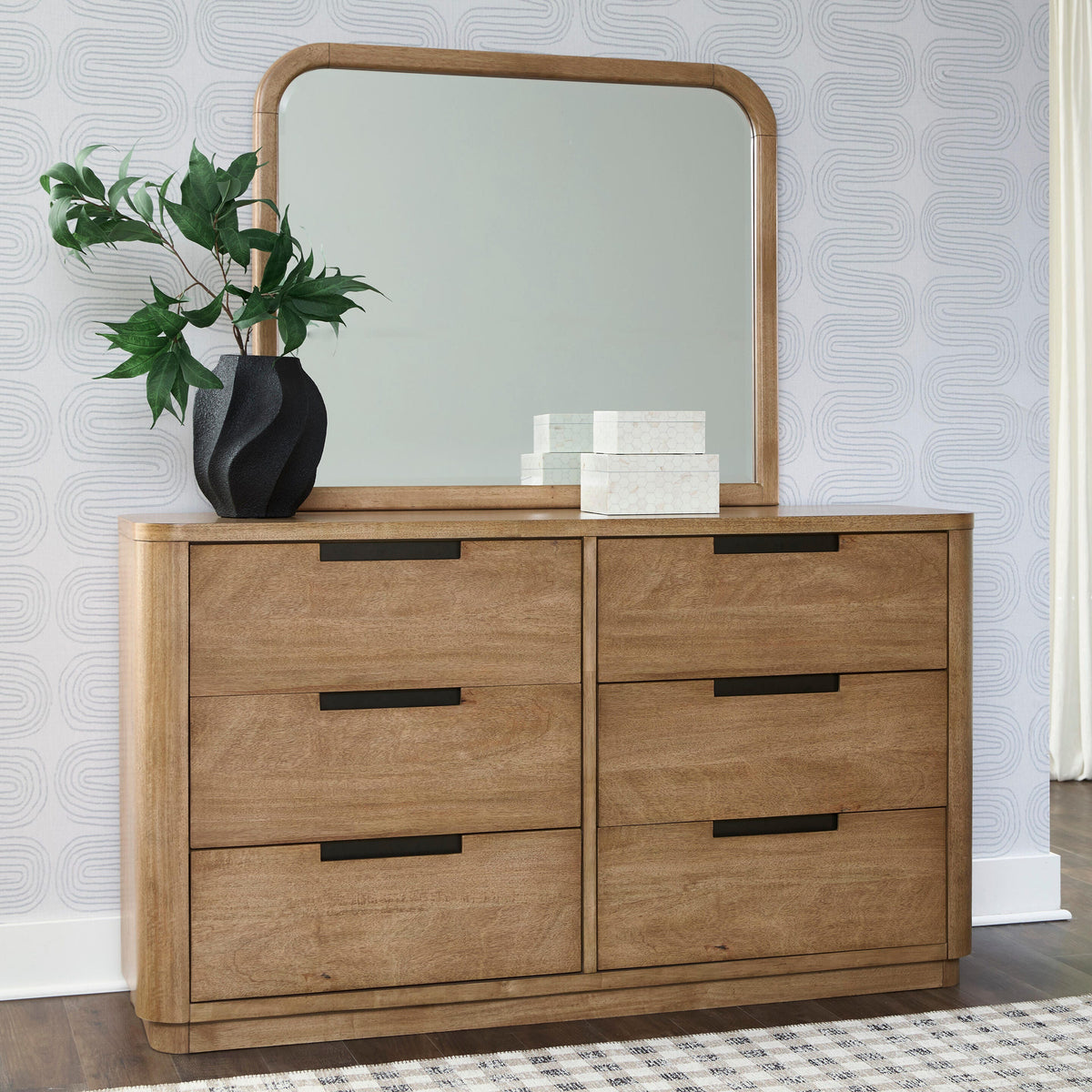 Orange Furniture Outlet - Ashley Furniture - Pamaria Bedroom - Dresser and Mirror / Light Brown - PCB802B1