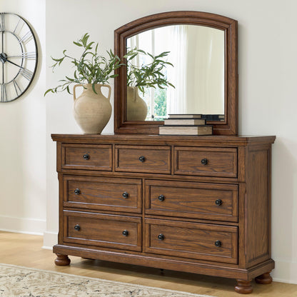 Orange Furniture Outlet - Ashley Furniture - Zackaryn Bedroom - Dresser and Mirror / Warm Brown - PCB807B1