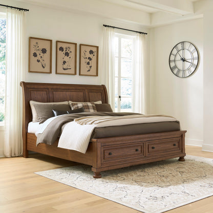 Orange Furniture Outlet - Ashley Furniture - Zackaryn Bedroom - California King Sleigh Storage Bed / Warm Brown - PCB807B9