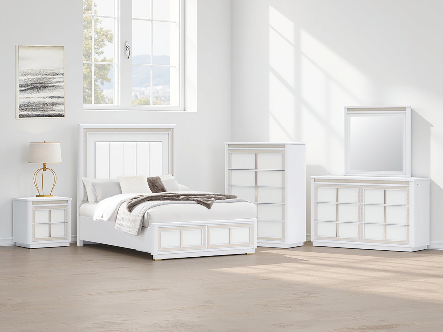 Orange Furniture Outlet - Ashley Furniture - Chalanna Bedroom - Queen Upholstered Storage Bed / White - B822B2