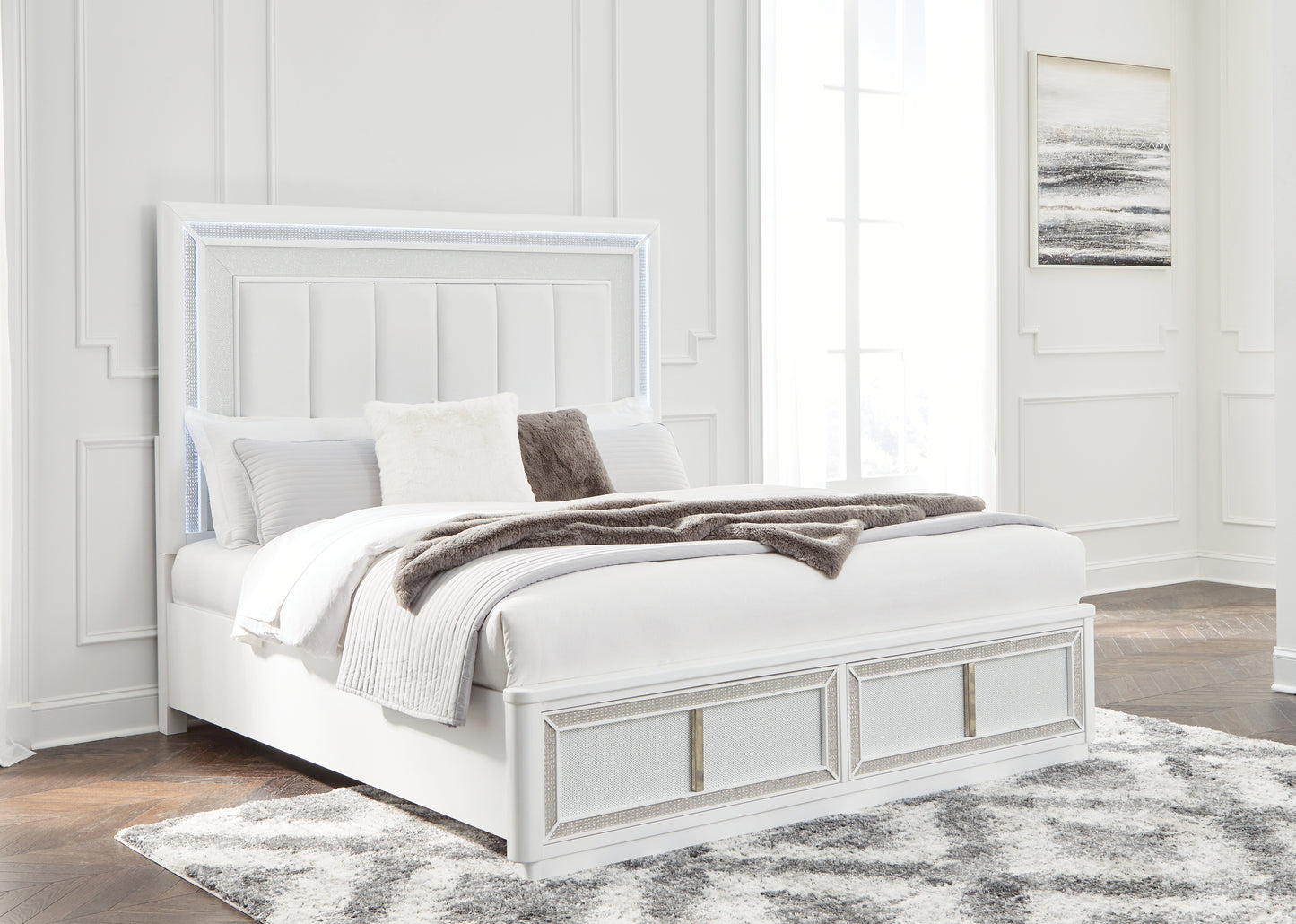 Orange Furniture Outlet - Ashley Furniture - Chalanna Bedroom - California King Upholstered Storage Bed / White - B822B5