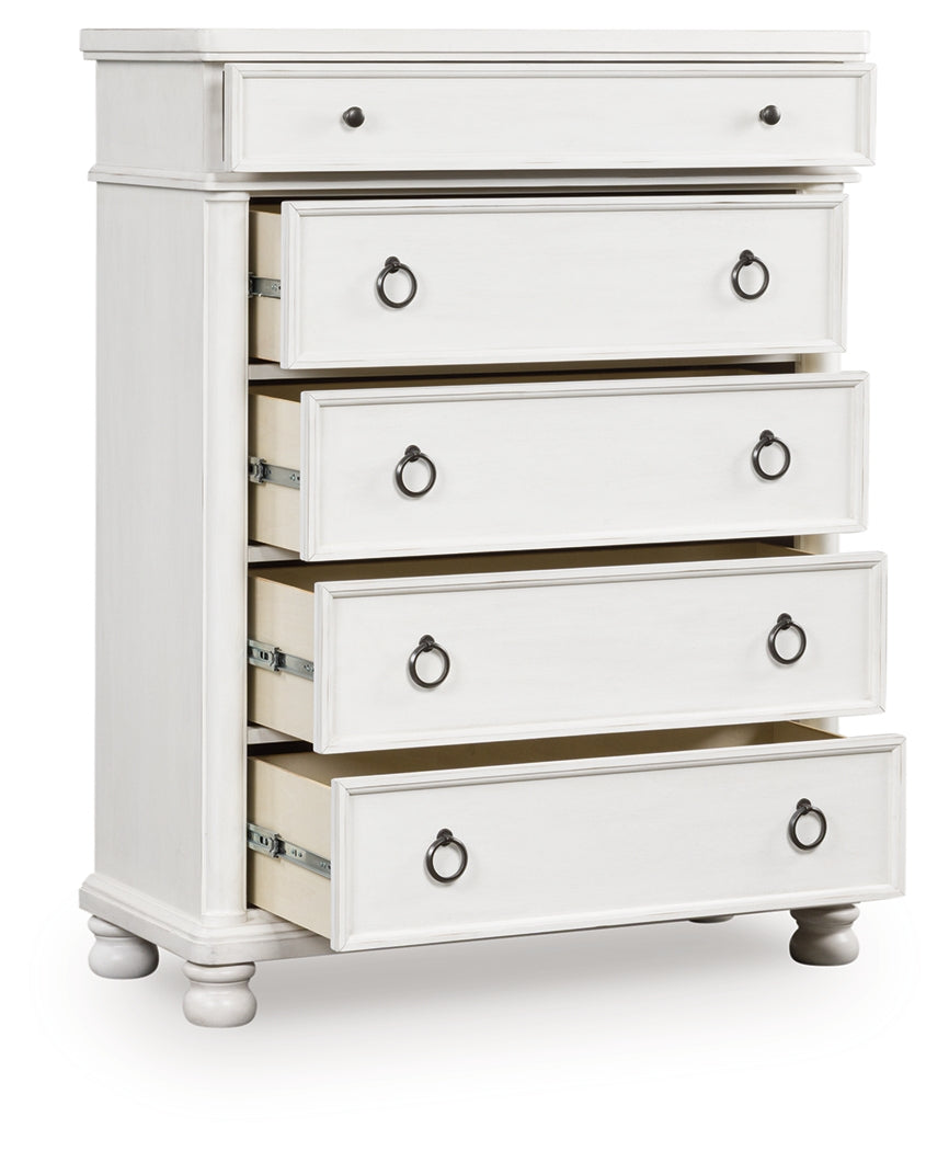Orange Furniture Outlet - Ashley Furniture - Rowlenstown Bedroom - Five Drawer Chest / Antique White - PCB823-46
