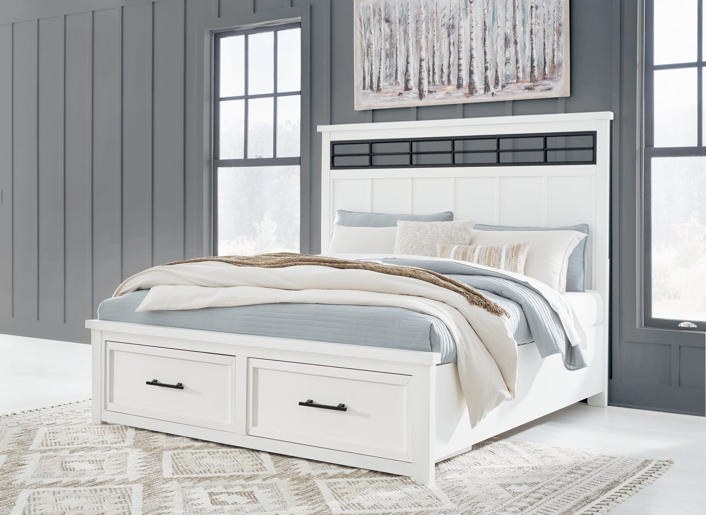 Orange Furniture Outlet - Ashley Furniture - Ashbryn Bedroom - King Panel Storage Bed / White/Natural - B844B4