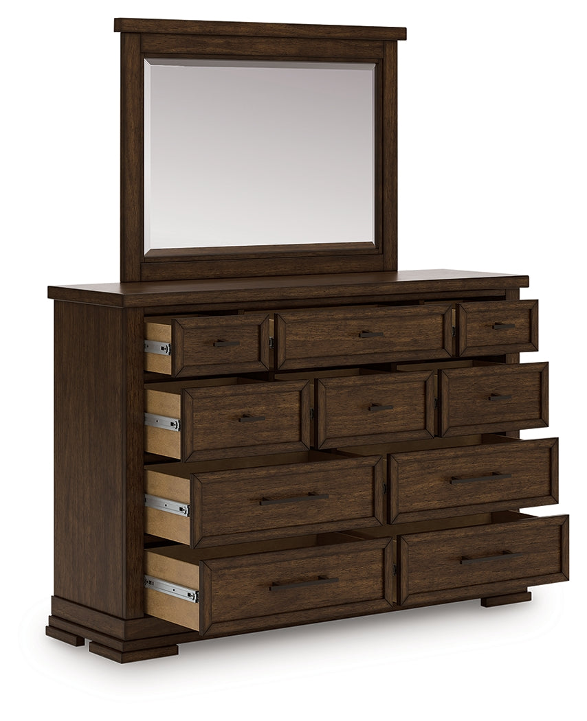 Orange Furniture Outlet - Ashley Furniture - Taffenbrook Bedroom - Dresser and Mirror / Medium Brown - B849B1