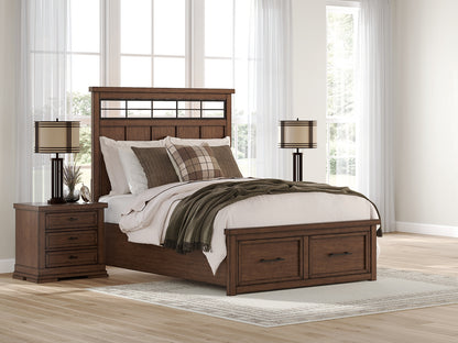 Orange Furniture Outlet - Ashley Furniture - Taffenbrook Bedroom - Queen Panel Storage Bed / Medium Brown - B849B2