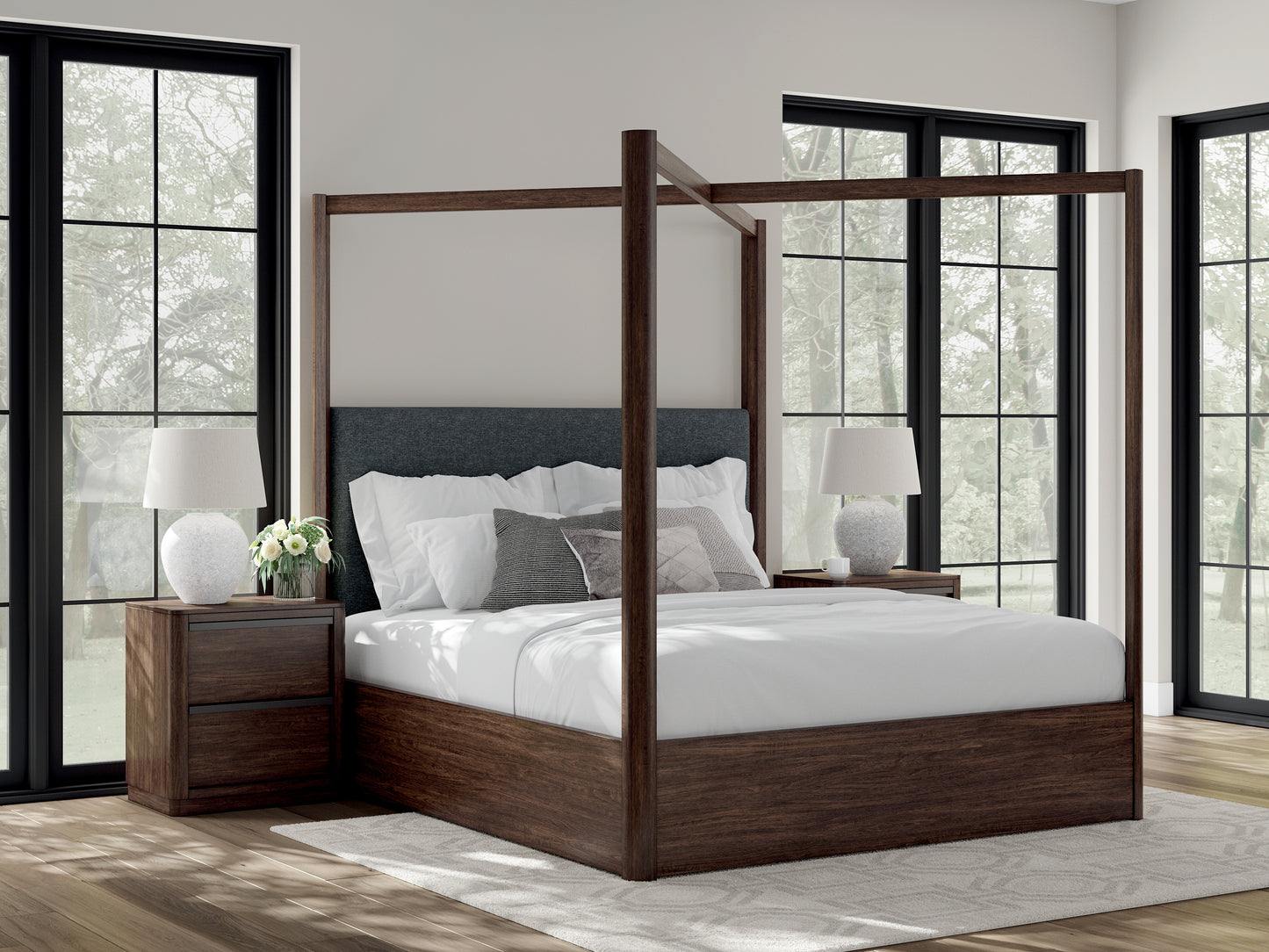 Orange Furniture Outlet - Ashley Furniture - Dilenno Bedroom - California King Canopy Bed / Dark Brown - PCB857B7