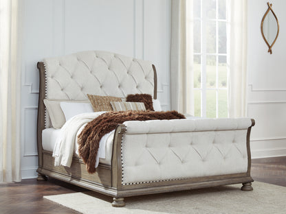 Orange Furniture Outlet - Ashley Furniture - Ardenfield Bedroom - Queen Upholstered Sleigh Bed / Light Brown - B944B2