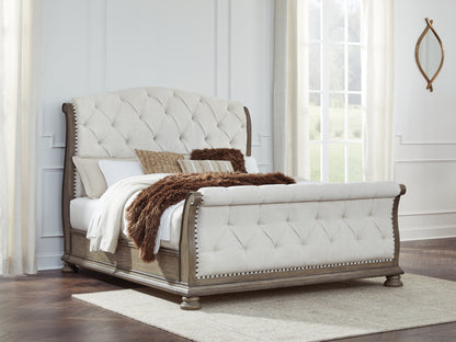 Orange Furniture Outlet - Ashley Furniture - Ardenfield Bedroom - King Upholstered Sleigh Bed / Light Brown - B944B4