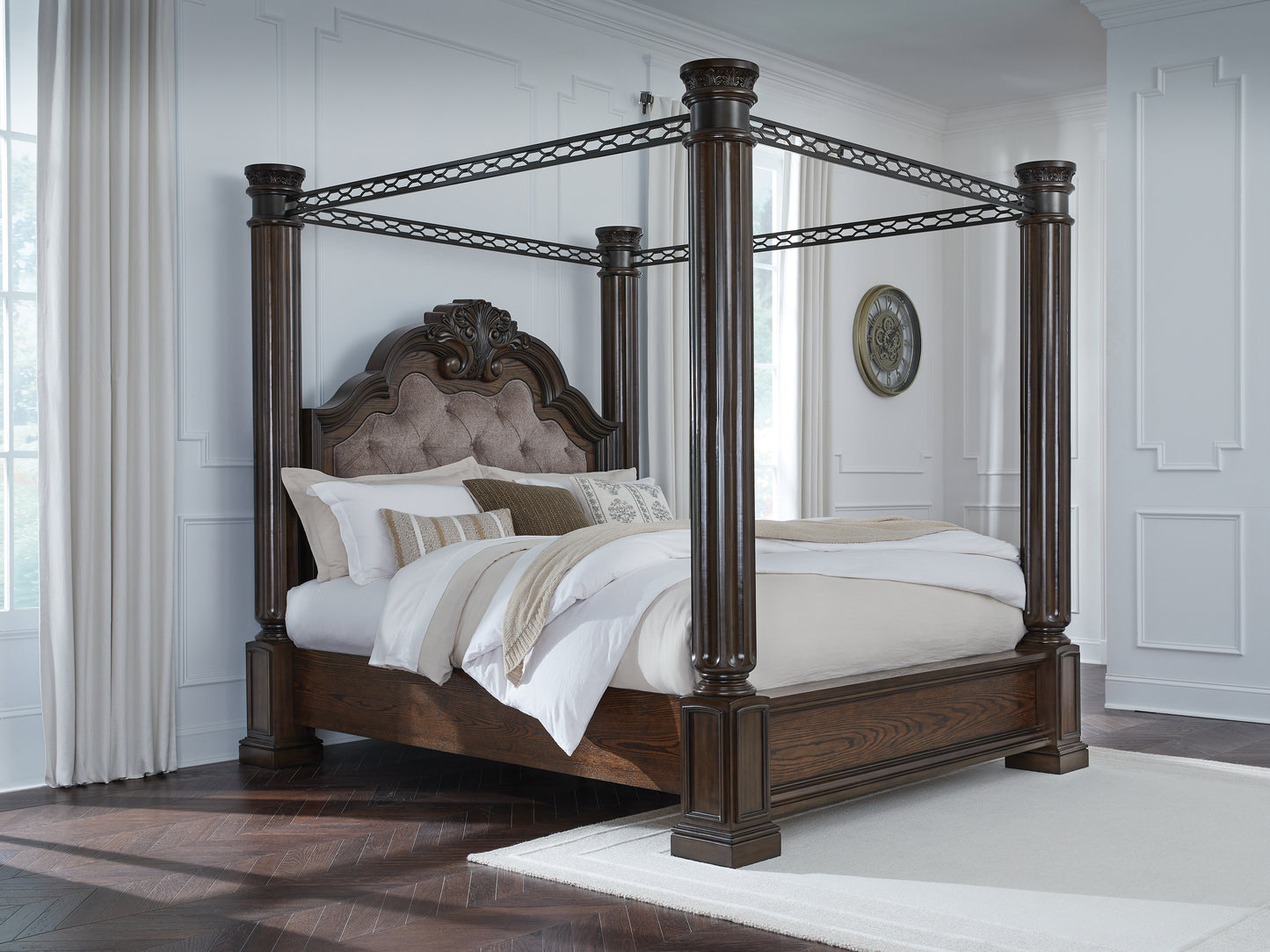 Orange Furniture Outlet - Ashley Furniture - Maylee Bedroom - California King Canopy Bed / Dark Brown - B947B11