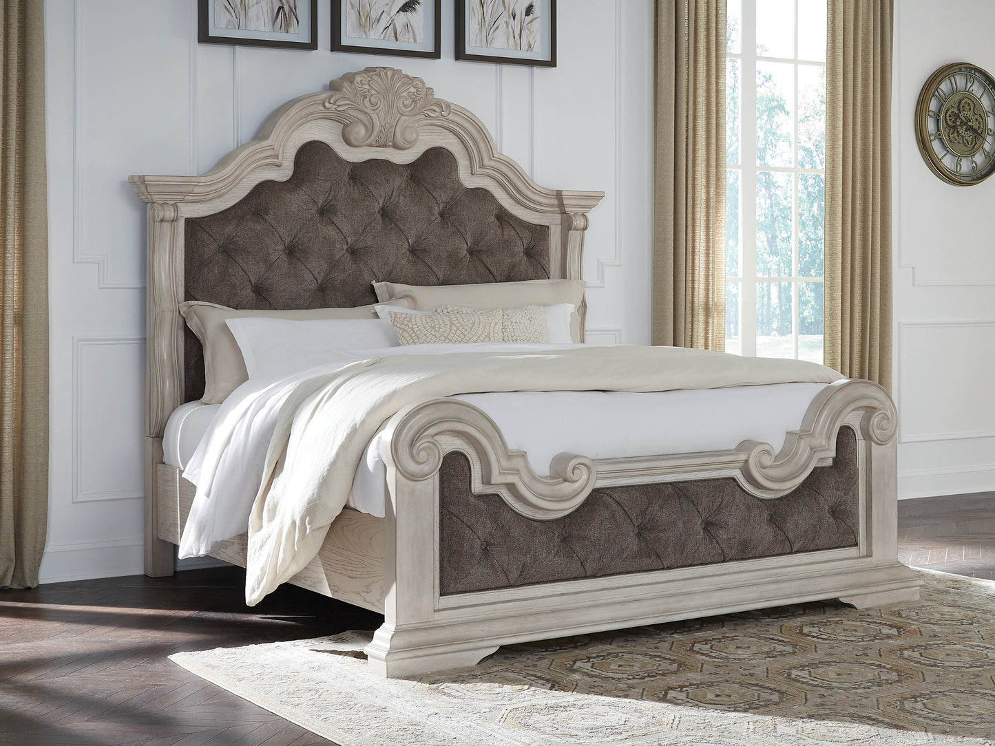 Orange Furniture Outlet - Ashley Furniture - Bruchandi Bedroom - California King Upholstered Panel Bed / Antique White - PCB948B5