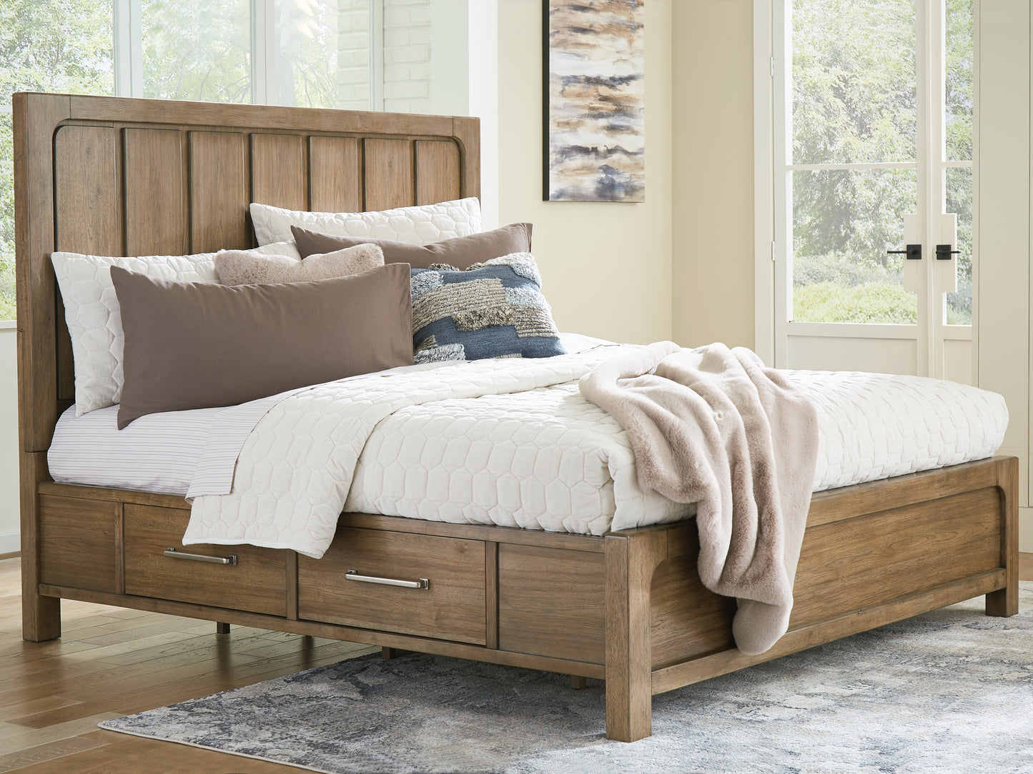 Orange Furniture Outlet - Ashley Furniture - Cabalynn Bedroom - King Panel Bed with Storage / Light Brown - B974B8