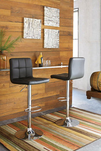 Orange Furniture Outlet - Ashley Furniture - Bellatier Dining Room - Adjustable Height Bar Stool (Set of 2) / Black/Chrome Finish - D120-130X2