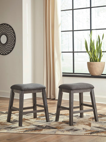 Orange Furniture Outlet - Ashley Furniture - Caitbrook Dining Room - Counter Height Upholstered Bar Stool (Set of 2) / Gray - D388-024X2