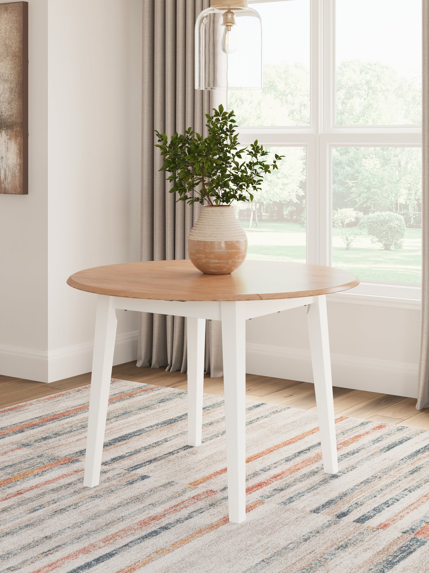 Orange Furniture Outlet - Ashley Furniture - Gesthaven Dining Room - Round DRM Drop Leaf Table / Natural/White - D398-15