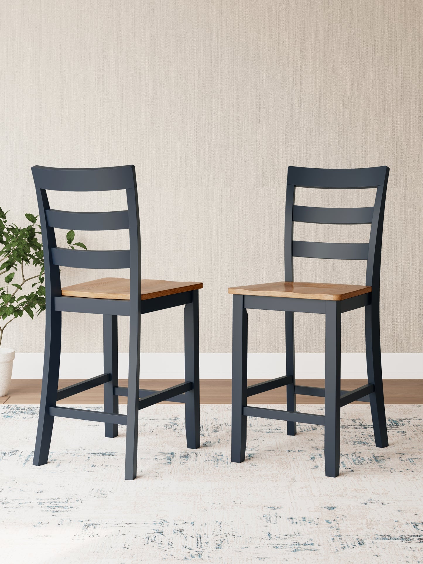 Orange Furniture Outlet - Ashley Furniture - Gesthaven Dining Room - Counter Height Barstool (Set of 2) / Natural/Blue - D399-124X2