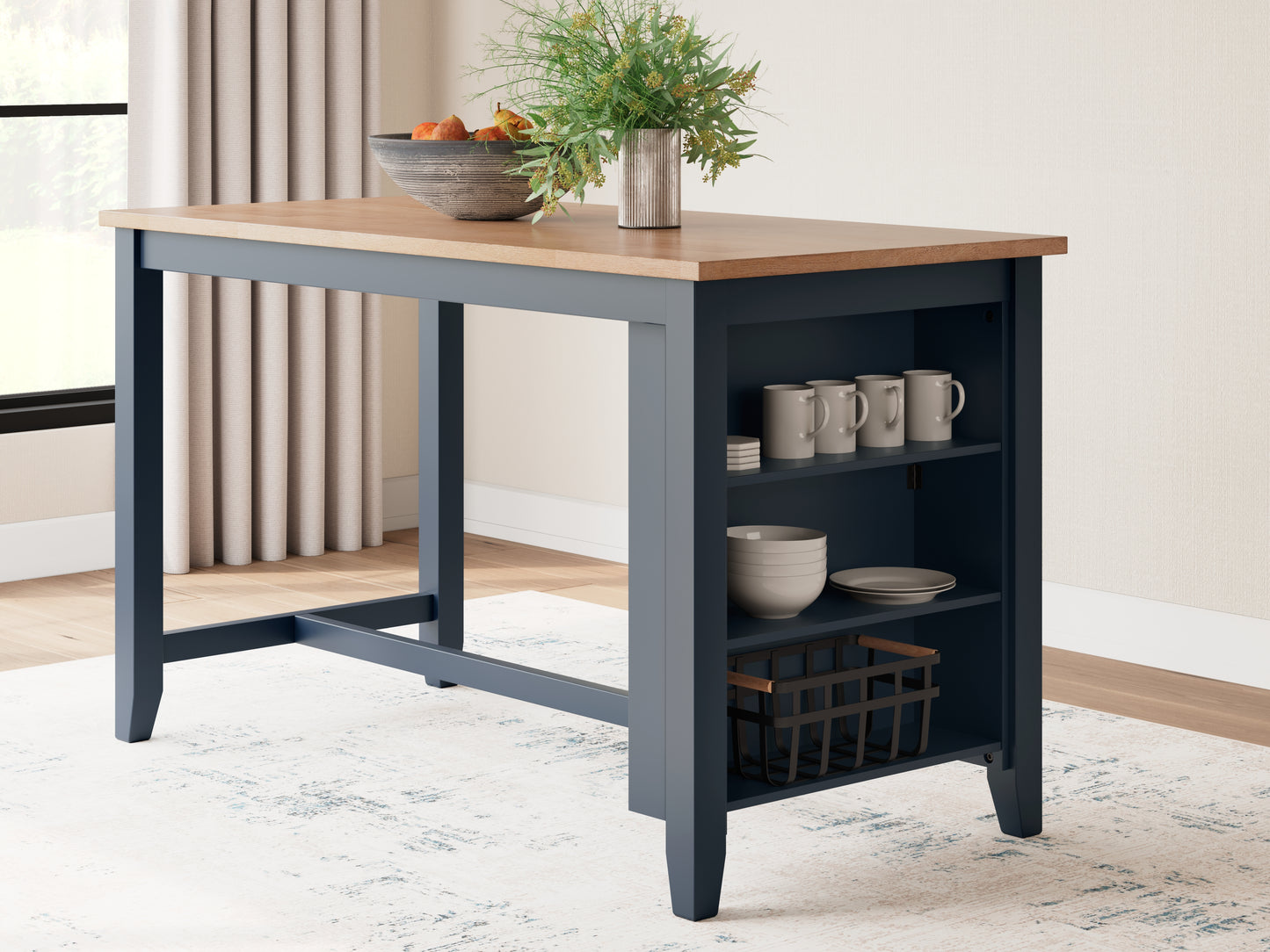 Orange Furniture Outlet - Ashley Furniture - Gesthaven Dining Room - RECT Dining Room Counter Table / Natural/Blue - D399-13