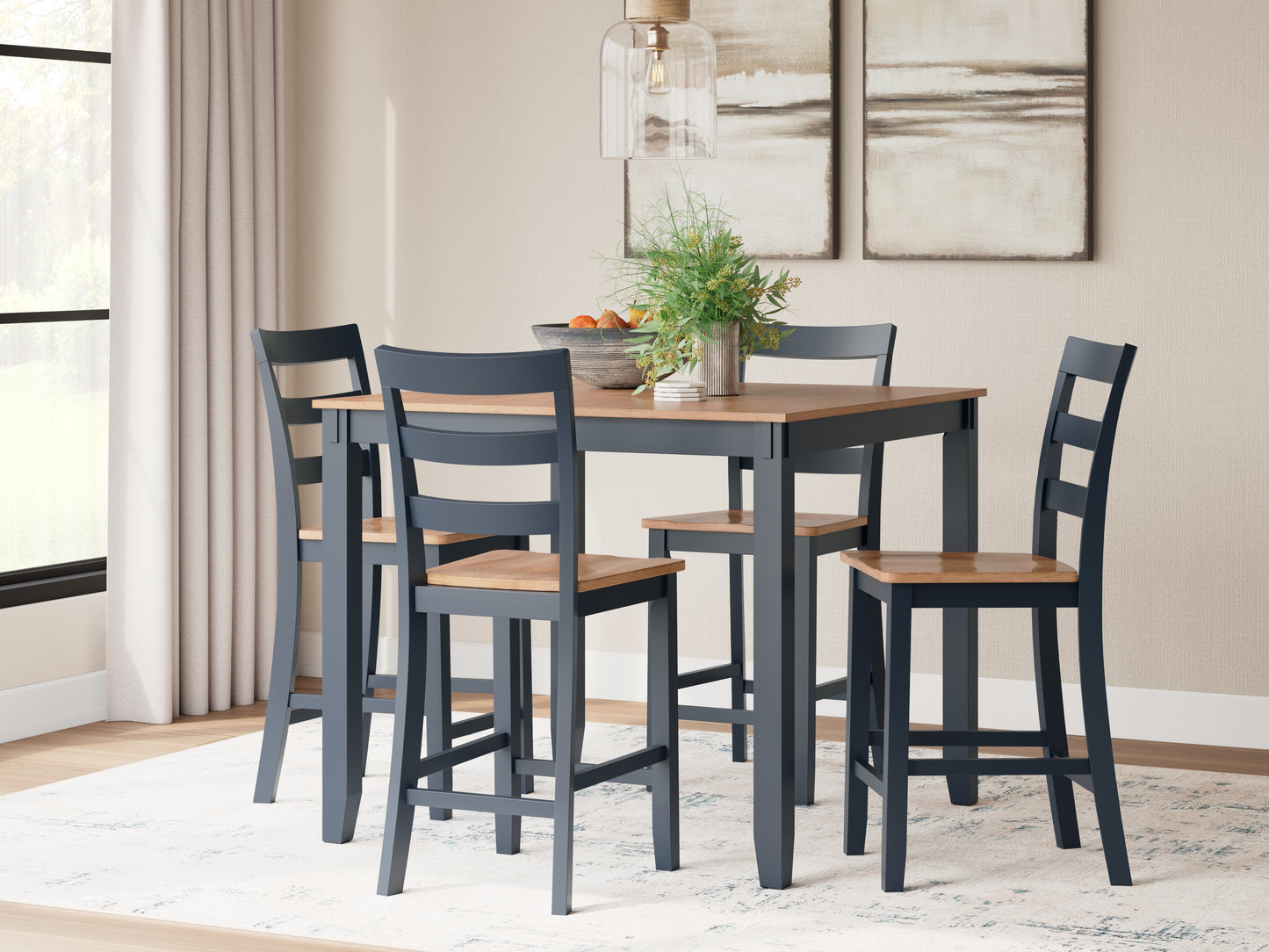 Orange Furniture Outlet - Ashley Furniture - Gesthaven Dining Room - DRM Counter Table Set (5/CN) / Natural/Blue - D399-223