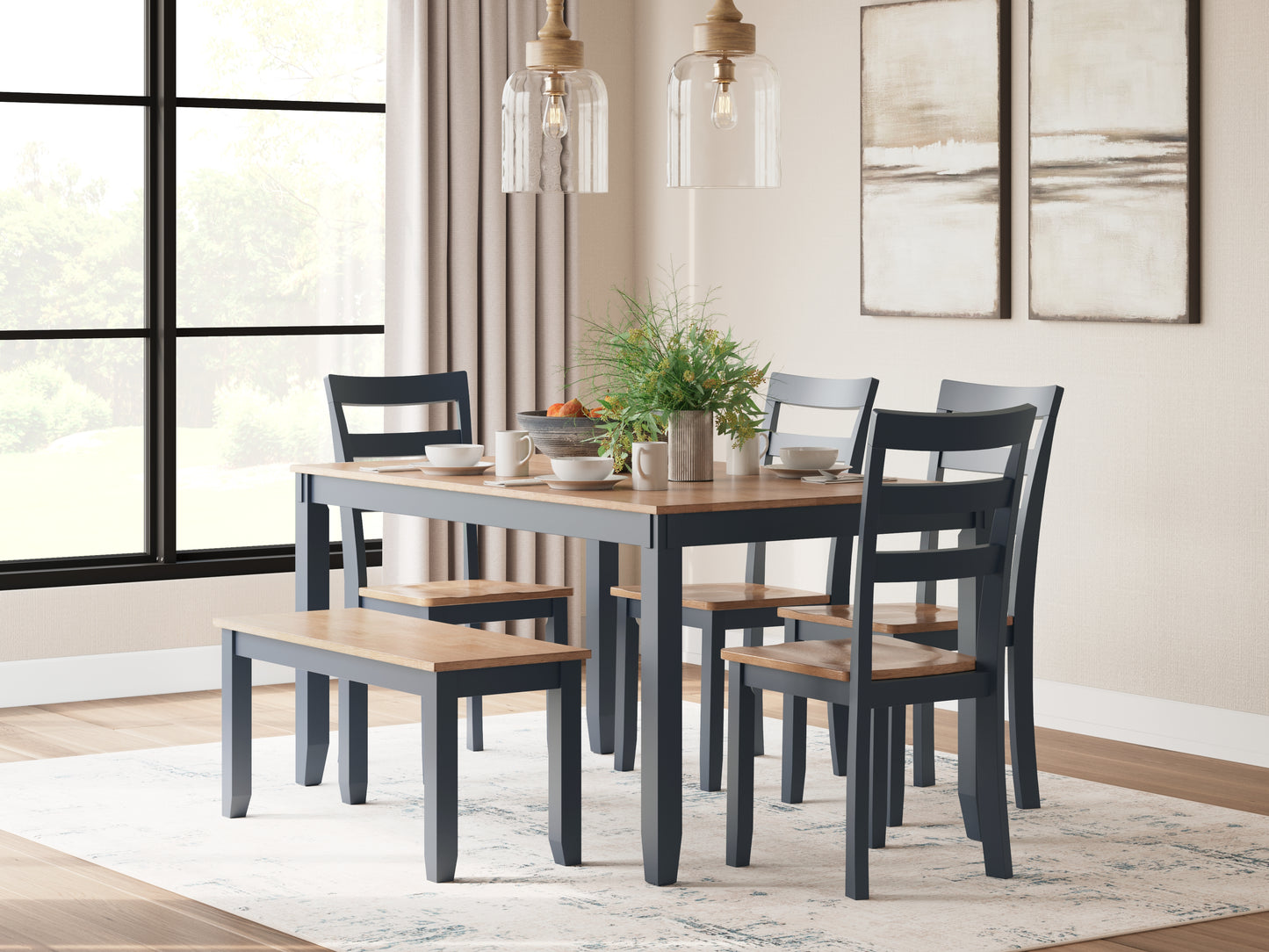 Orange Furniture Outlet - Ashley Furniture - Gesthaven Dining Room - Dining Room Table Set (6/CN) / Natural/Blue - D399-325