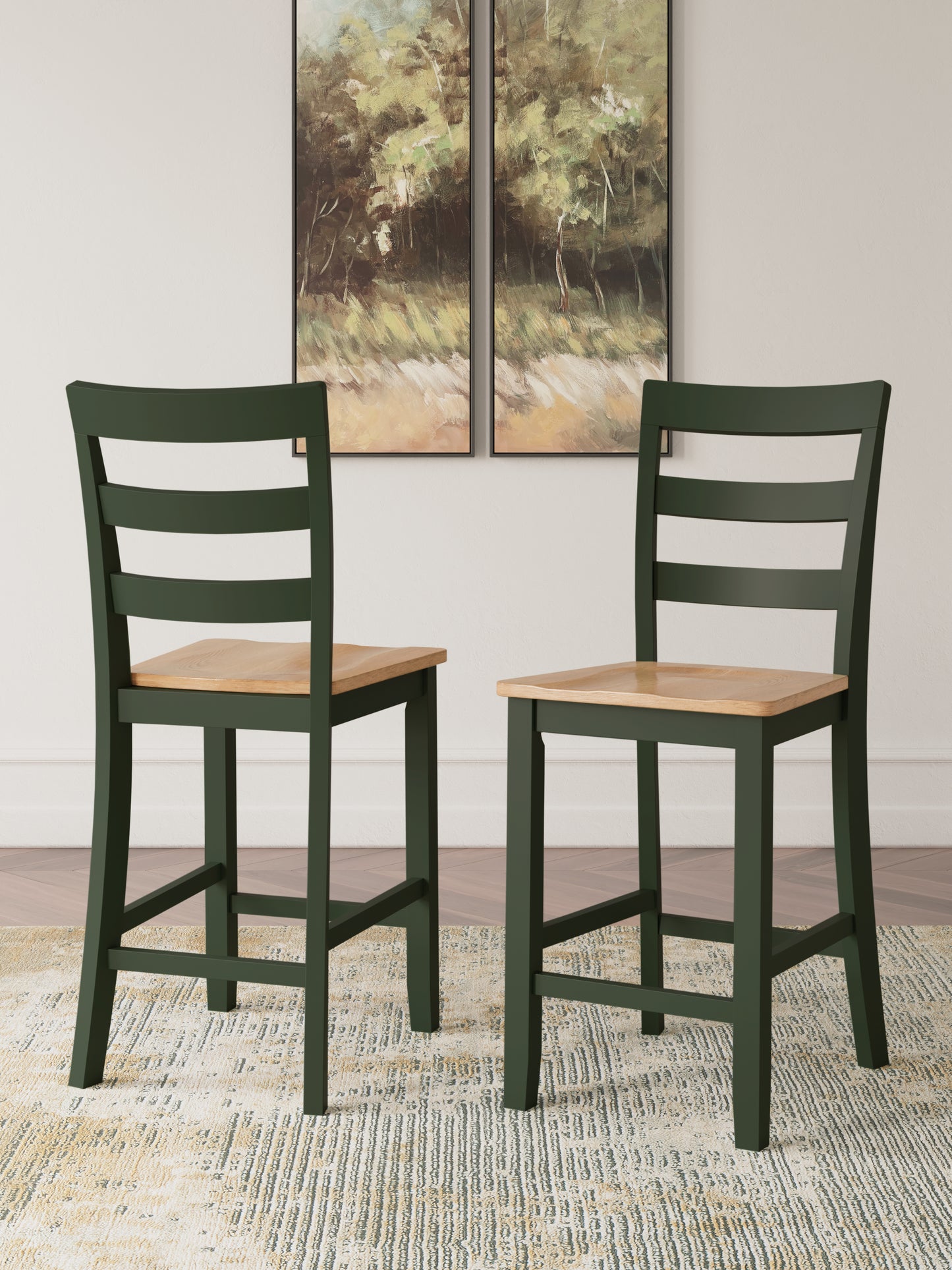 Orange Furniture Outlet - Ashley Furniture - Gesthaven Dining Room - Counter Height Barstool (Set of 2) / Natural/Green - D401-124X2