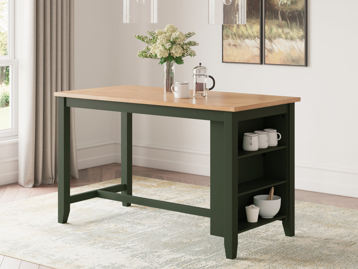Orange Furniture Outlet - Ashley Furniture - Gesthaven Dining Room - RECT Dining Room Counter Table / Natural/Green - D401-13