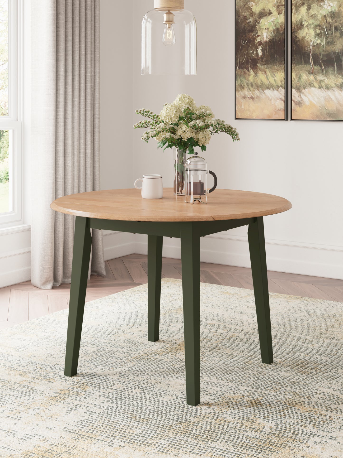 Orange Furniture Outlet - Ashley Furniture - Gesthaven Dining Room - Round DRM Drop Leaf Table / Natural/Green - D401-15