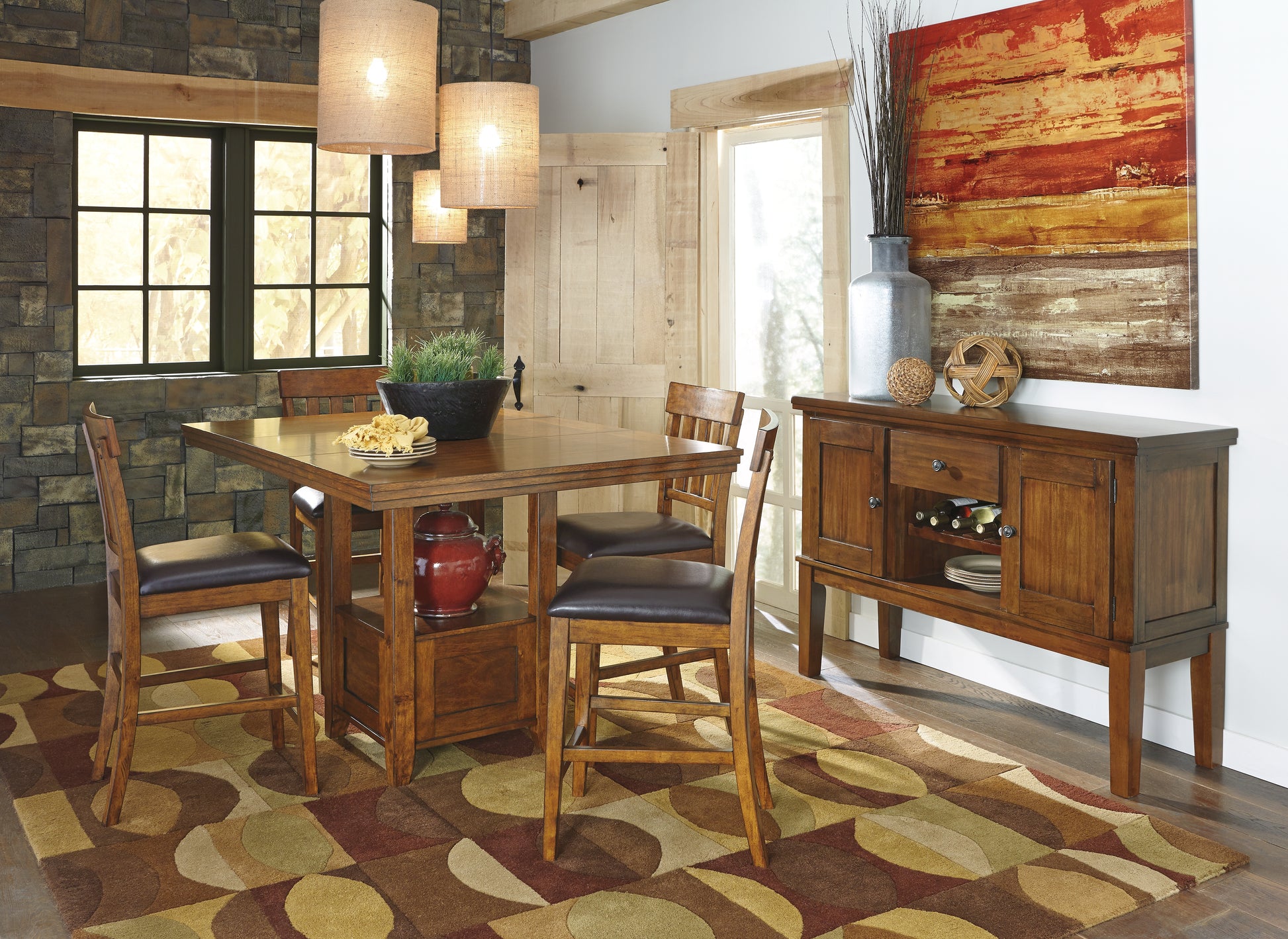 Orange Furniture Outlet - Ashley Furniture - Ralene Dining Room - RECT DRM Counter EXT Table / Medium Brown - D594-42