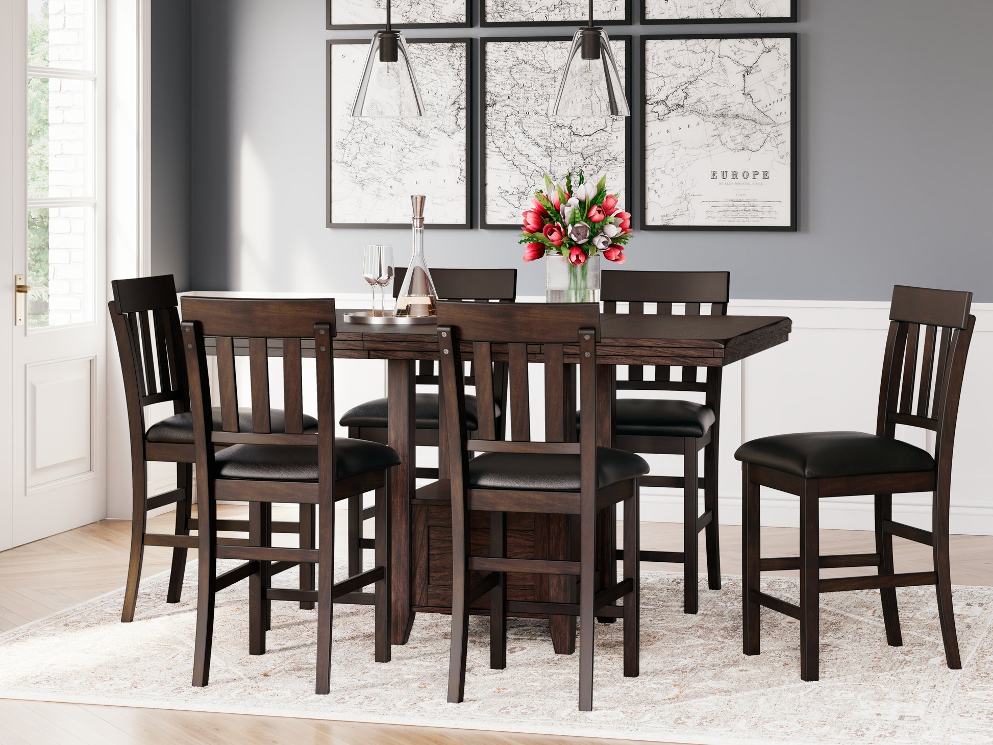 Orange Furniture Outlet - Ashley Furniture - Haddigan Dining Room - RECT DRM Counter EXT Table / Dark Brown - D596-42