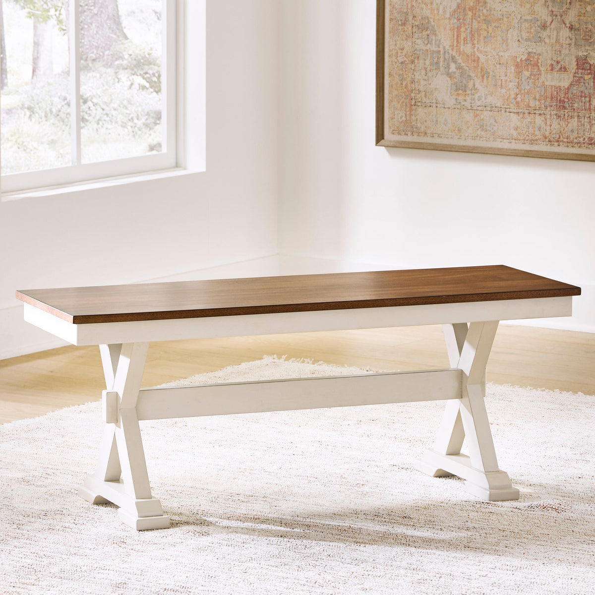 Orange Furniture Outlet - Ashley Furniture - Brinfern Dining Room - Large Dining Room Bench / Brown/Antique White / 48"W x 16"D x 19"H - PCD628-00