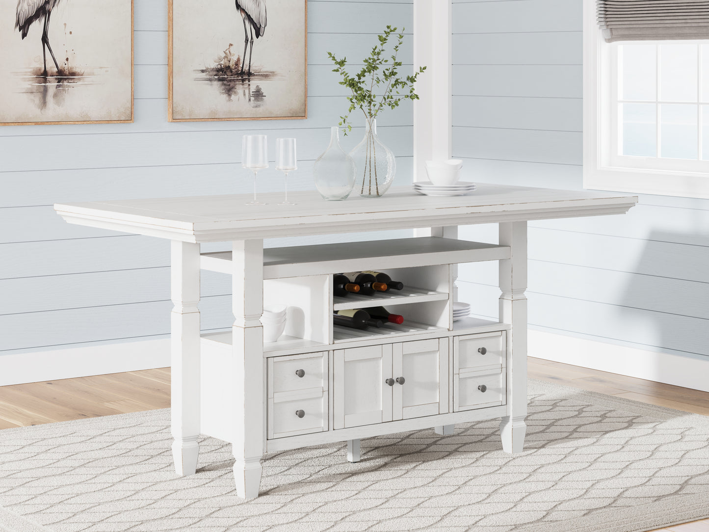 Orange Furniture Outlet - Ashley Furniture - Robbinsdale Dining Room - Counter Height Dining Table / Antique White / 36"W x 72"D x 37"H - D642D7