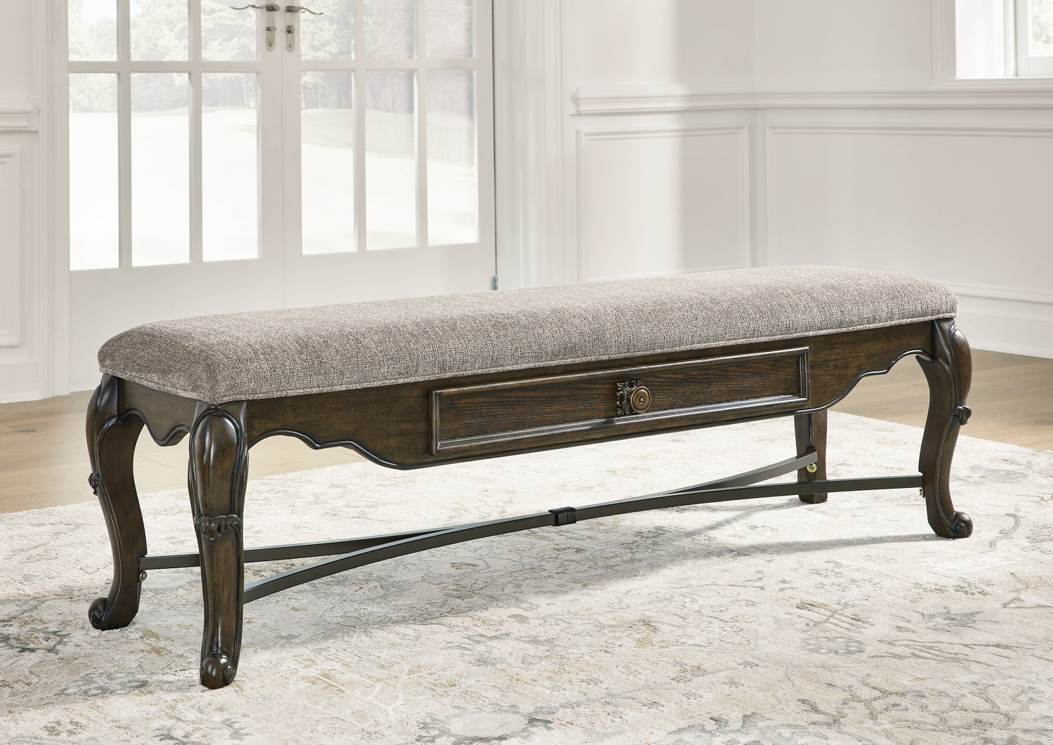 Orange Furniture Outlet - Ashley Furniture - Maylee Dining Room - Dining Buffet and Hutch / Dark Brown / 71.75"W x 20.75"D x 89.25"H - D947D1