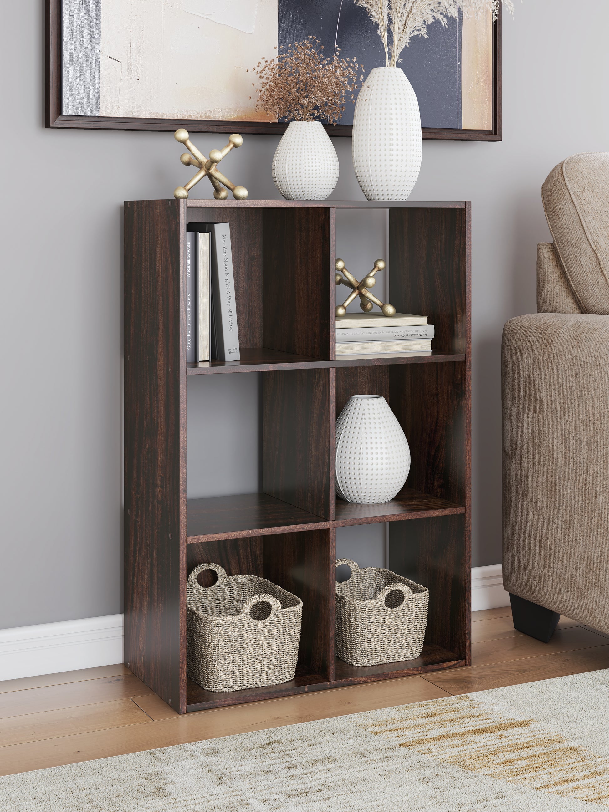 Orange Furniture Outlet - Ashley Furniture - Glosmount Six Cube Organizer - Six Cube Organizer / Cherry/Light Brown - EA1055-3X2