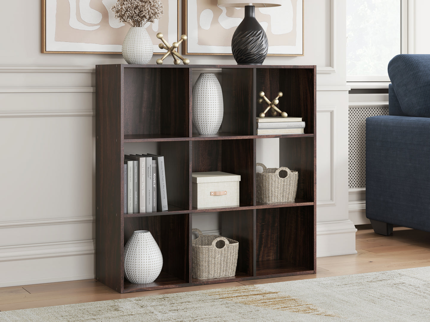 Orange Furniture Outlet - Ashley Furniture - Glosmount Nine Cube Organizer - Nine Cube Organizer / Cherry/Light Brown - EA1055-3X3