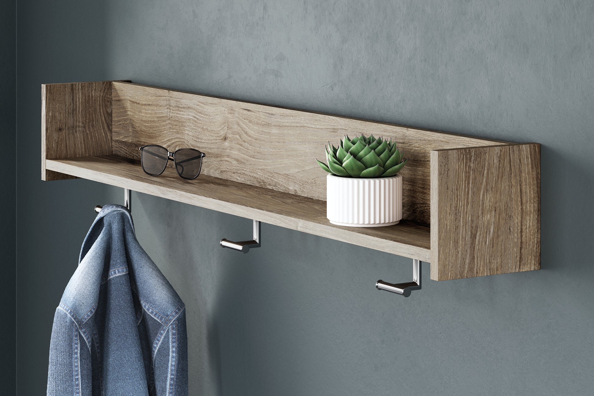 Orange Furniture Outlet - Ashley Furniture - Oliah Wall Decor - Wall Mounted Coat Rack w/Shelf / Natural - EA2270-151