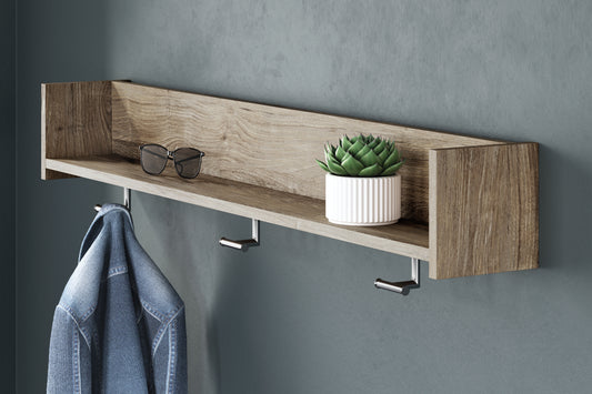 Orange Furniture Outlet - Ashley Furniture - Oliah Wall Decor - Wall Mounted Coat Rack w/Shelf / Natural - EA2270-151