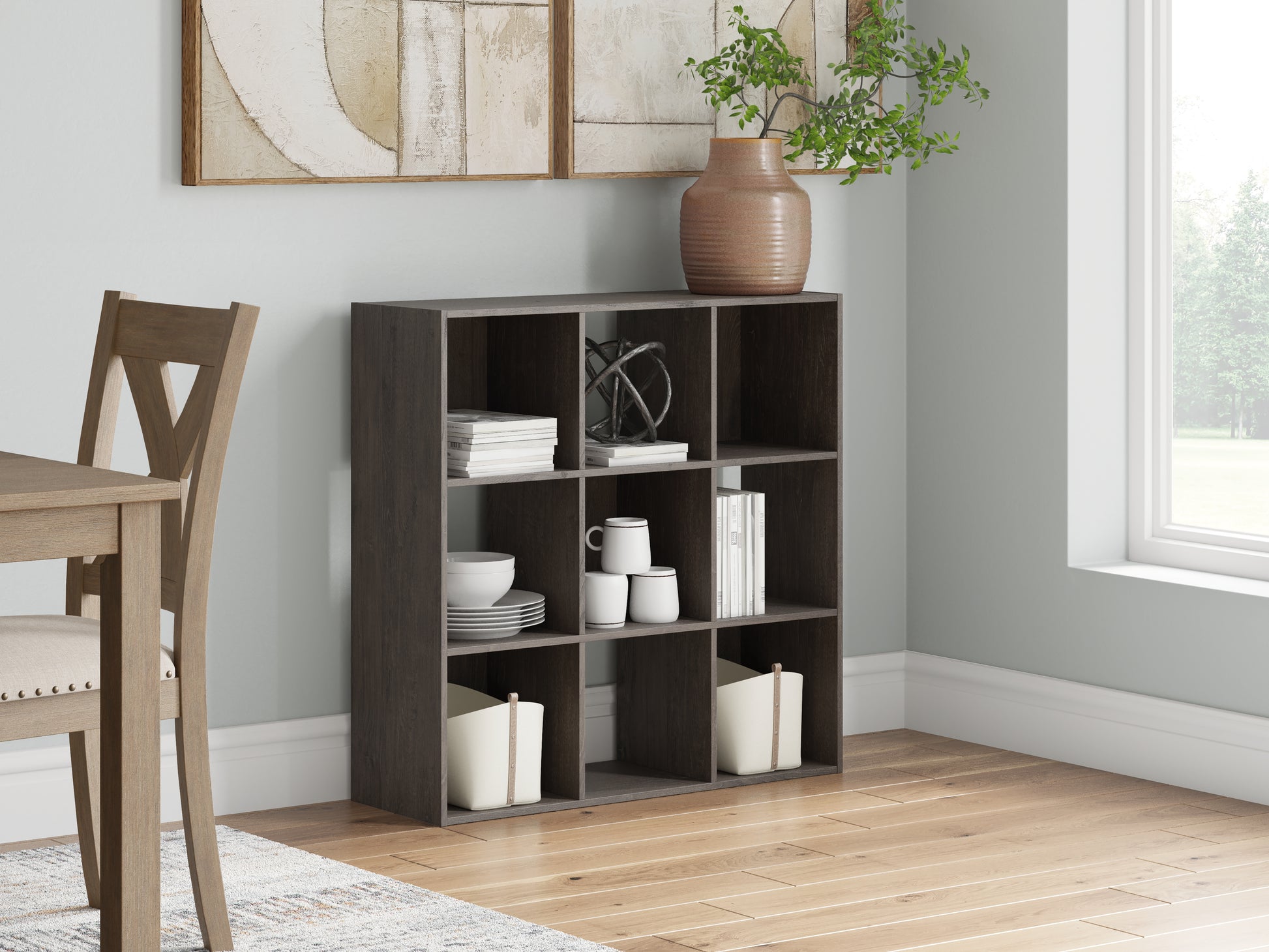 Orange Furniture Outlet - Ashley Furniture - Piperton Nine Cube Organizer - Nine Cube Organizer / Charcoal - EA5514-3X3