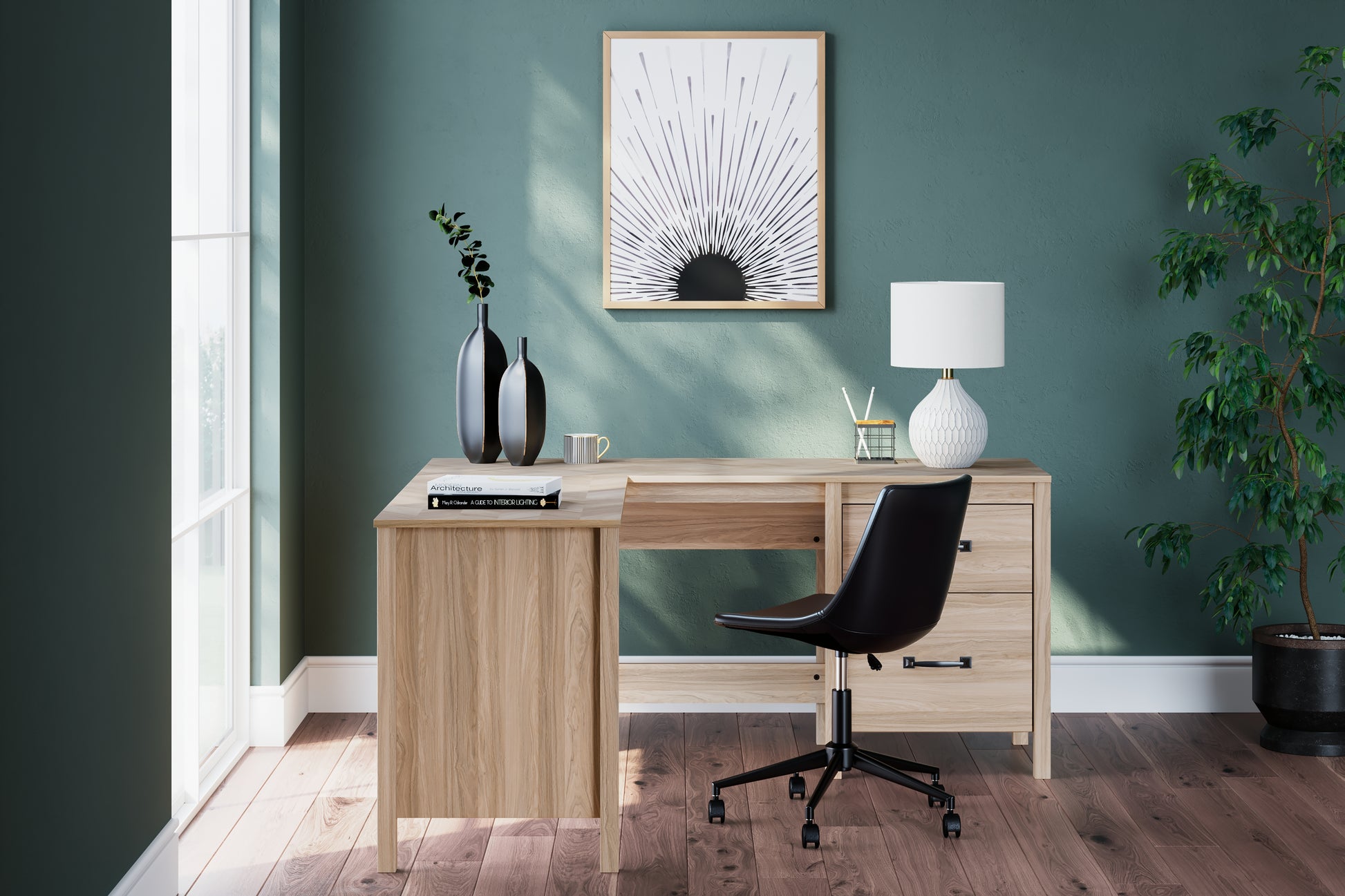 Orange Furniture Outlet - Ashley Furniture - Battelle Office Desk - 60" Home Office Desk with Return / Tan - H3929H1