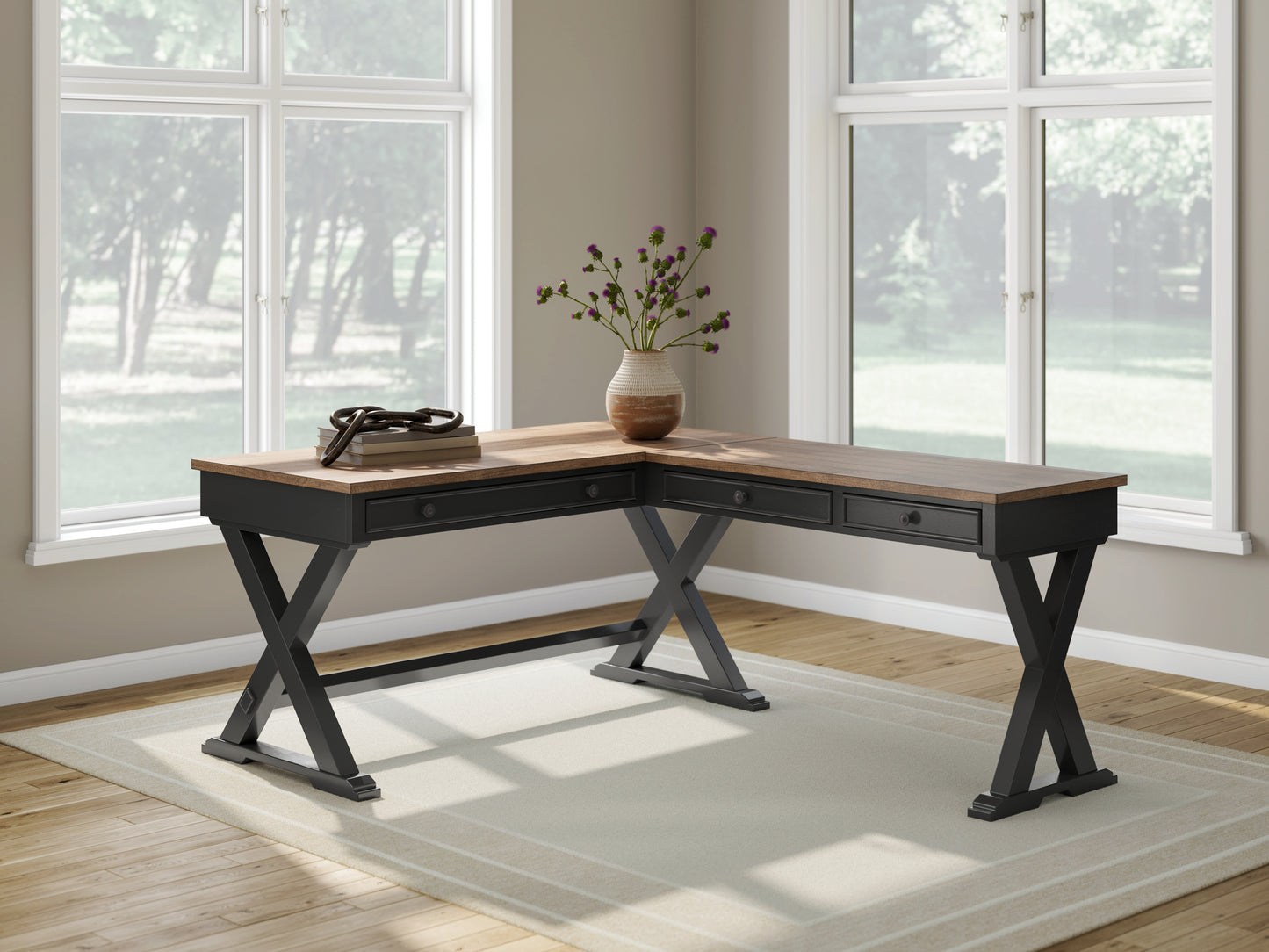 Orange Furniture Outlet - Ashley Furniture - Wildenauer Office Desk - Home Office Desk / Brown/Black - H664H2
