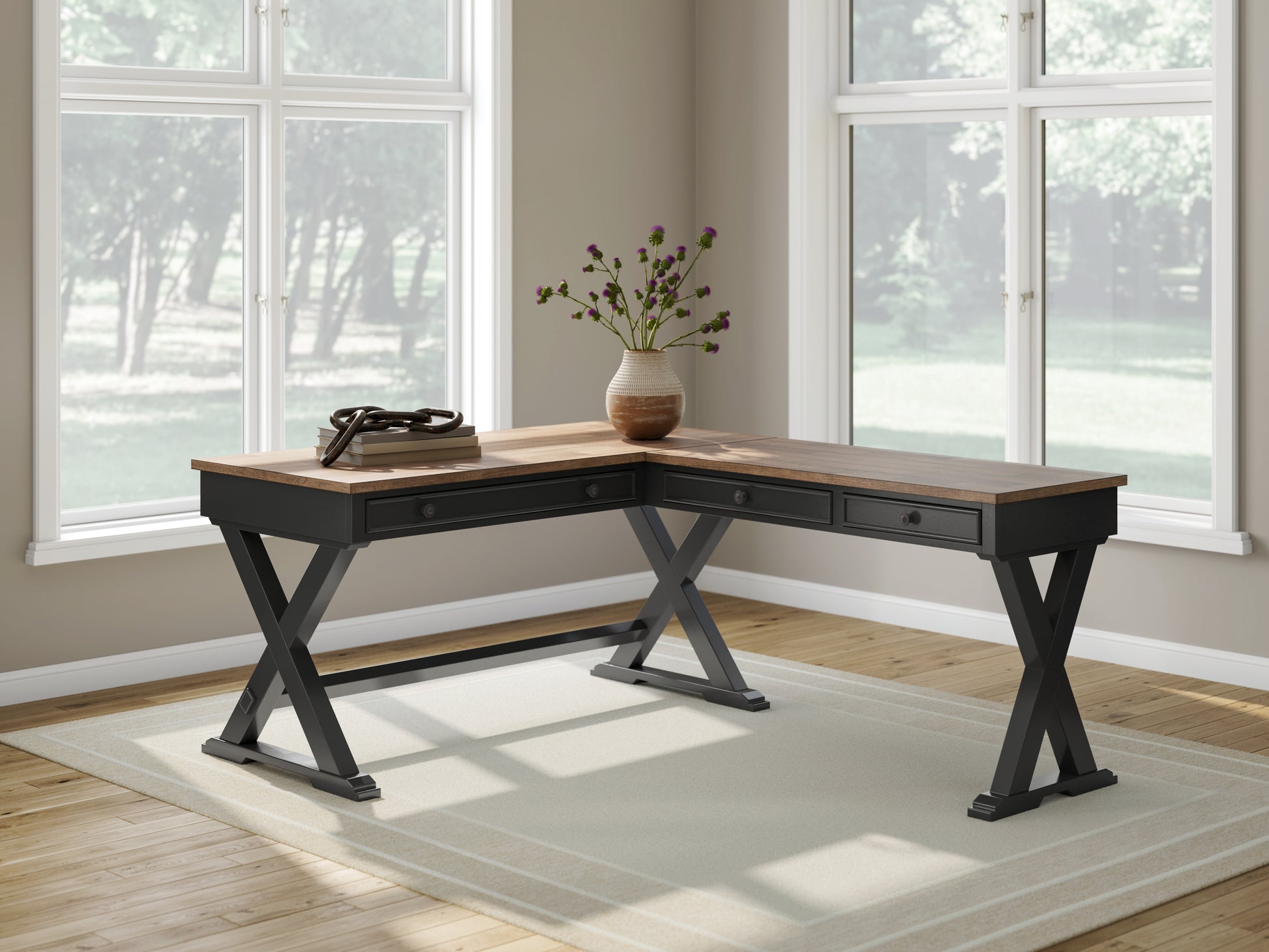 Orange Furniture Outlet - Ashley Furniture - Wildenauer Office Desk - Home Office Desk / Brown/Black - H664H2