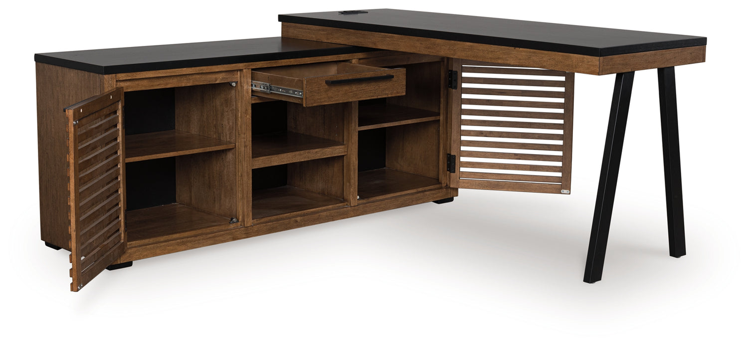 Orange Furniture Outlet - Ashley Furniture - Kallari Office Desk - Credenza with Desk Return / Warm Brown/Black - H737H1