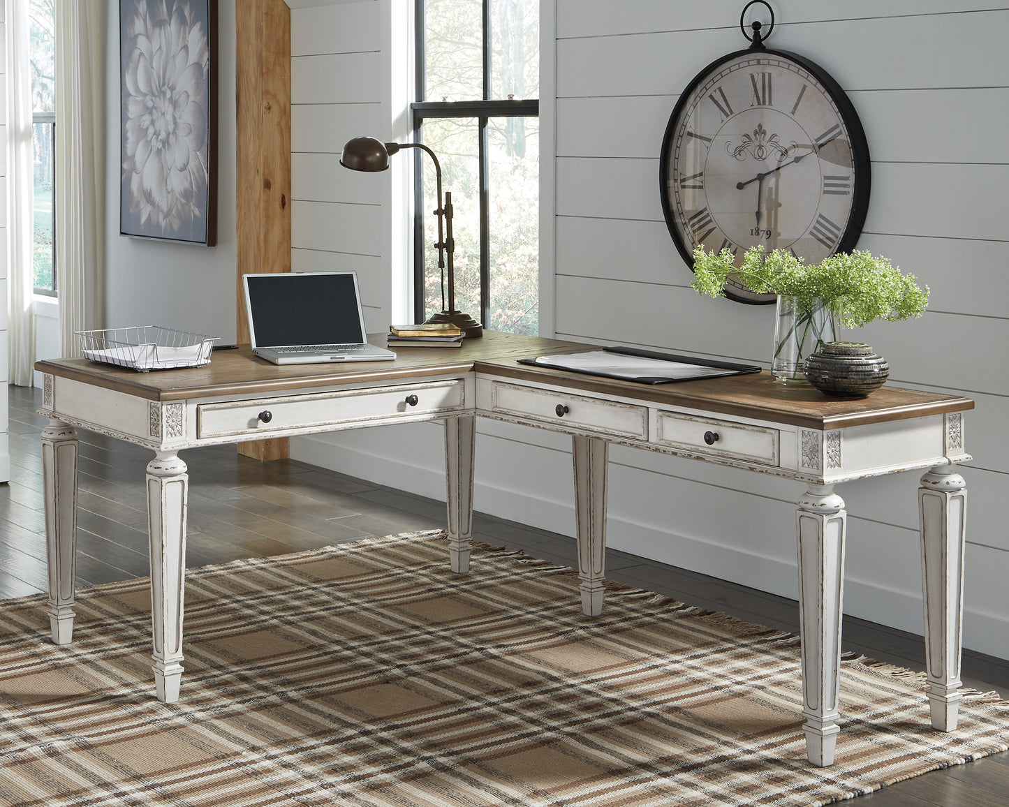 Orange Furniture Outlet - Ashley Furniture - Realyn Office Desk - 2-Piece Home Office Desk / White/Brown - H743H1