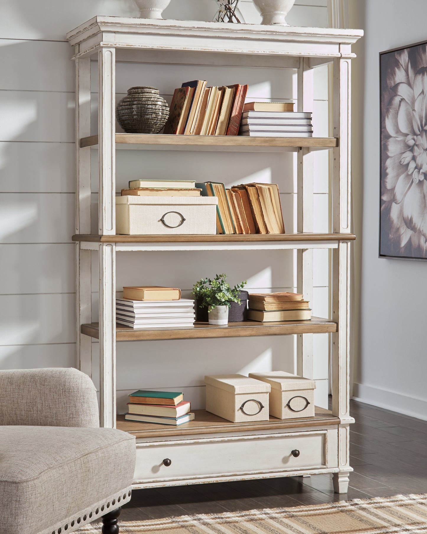 Orange Furniture Outlet - Ashley Furniture - Realyn Bookcase - Bookcase / Brown/White - H743-70