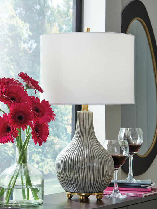 Orange Furniture Outlet - Ashley Furniture - Judlen Lighting - Ceramic Table Lamp (1/CN) / Gray/Gold Finish - L100844