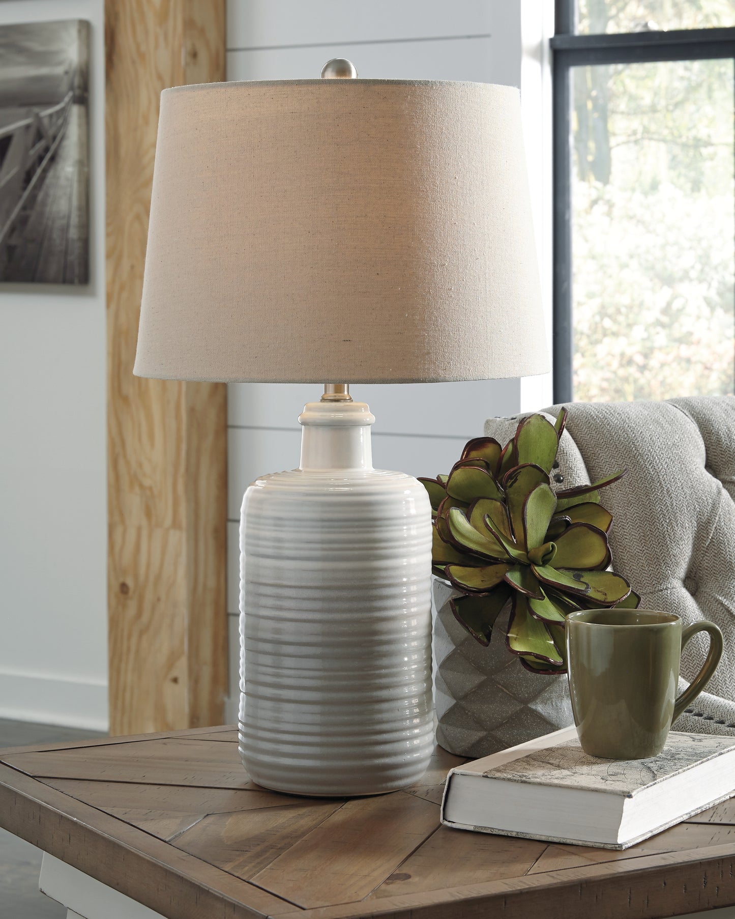 Orange Furniture Outlet - Ashley Furniture - Marnina Lighting - Ceramic Table Lamp (Set of 2) / Taupe - L121854