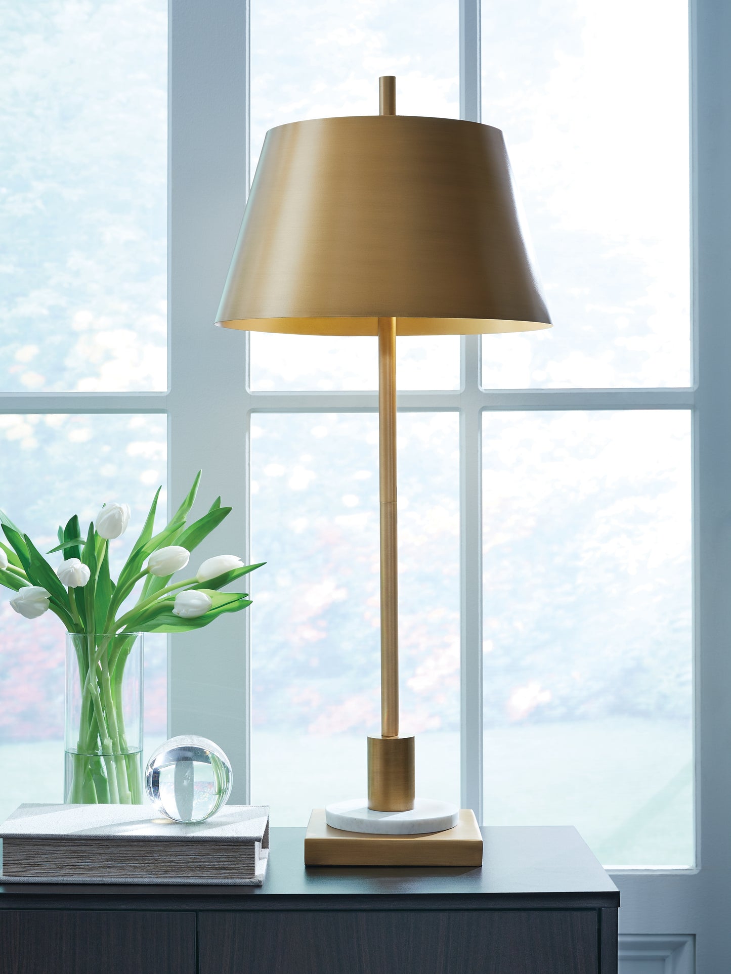 Orange Furniture Outlet - Ashley Furniture - Fritzburn Lighting - Metal Table Lamp (1/CN) / Gold Finish/White - L208444