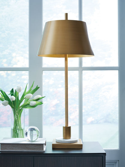 Orange Furniture Outlet - Ashley Furniture - Fritzburn Lighting - Metal Table Lamp (1/CN) / Gold Finish/White - L208444