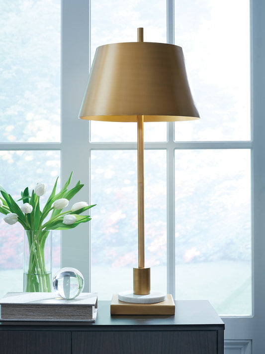 Orange Furniture Outlet - Ashley Furniture - Fritzburn Lighting - Metal Table Lamp (1/CN) / Gold Finish/White - L208444