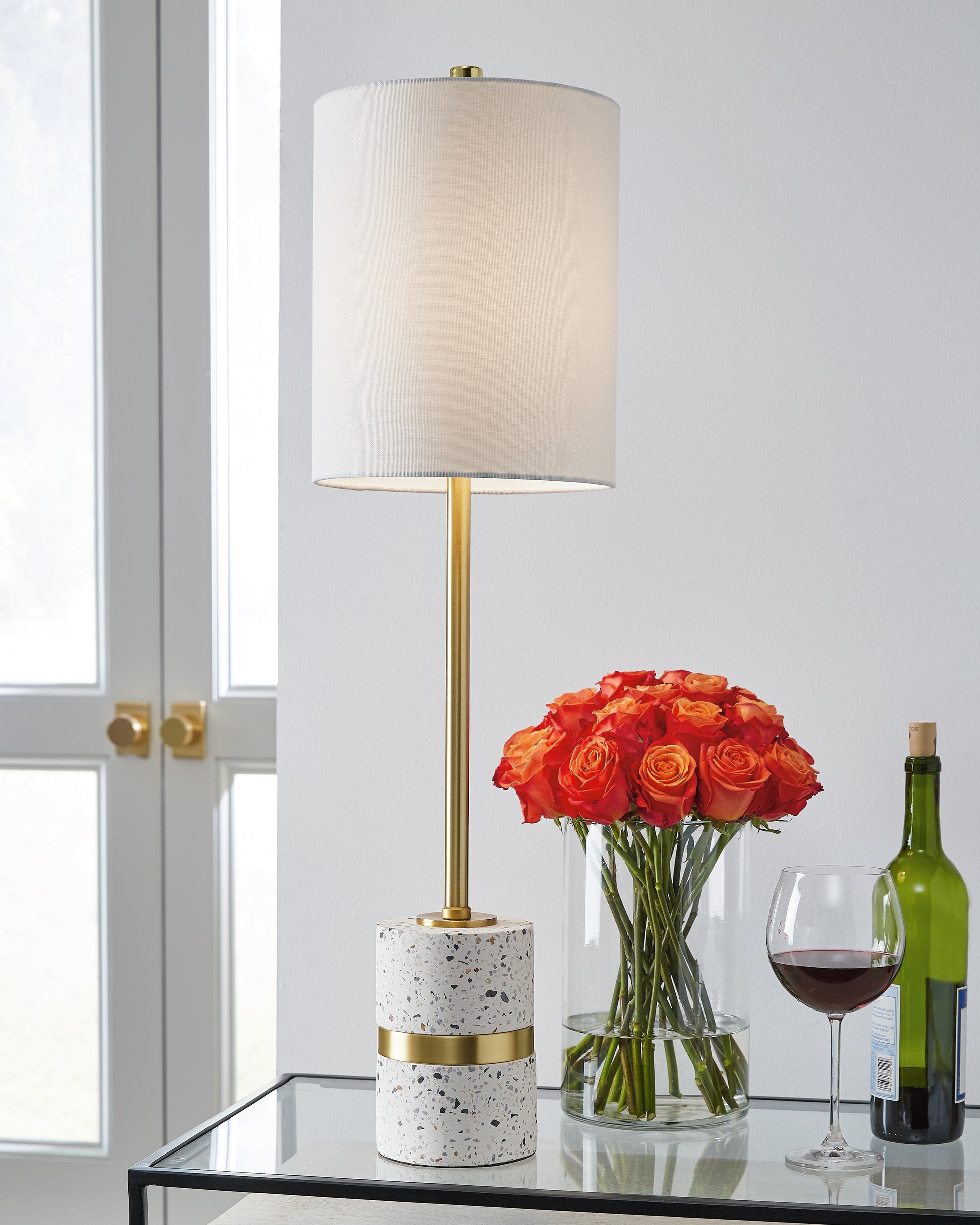Orange Furniture Outlet - Ashley Furniture - Maywick Lighting - Table Lamp (Set of 2) / White/Brass Finish - L235674X2